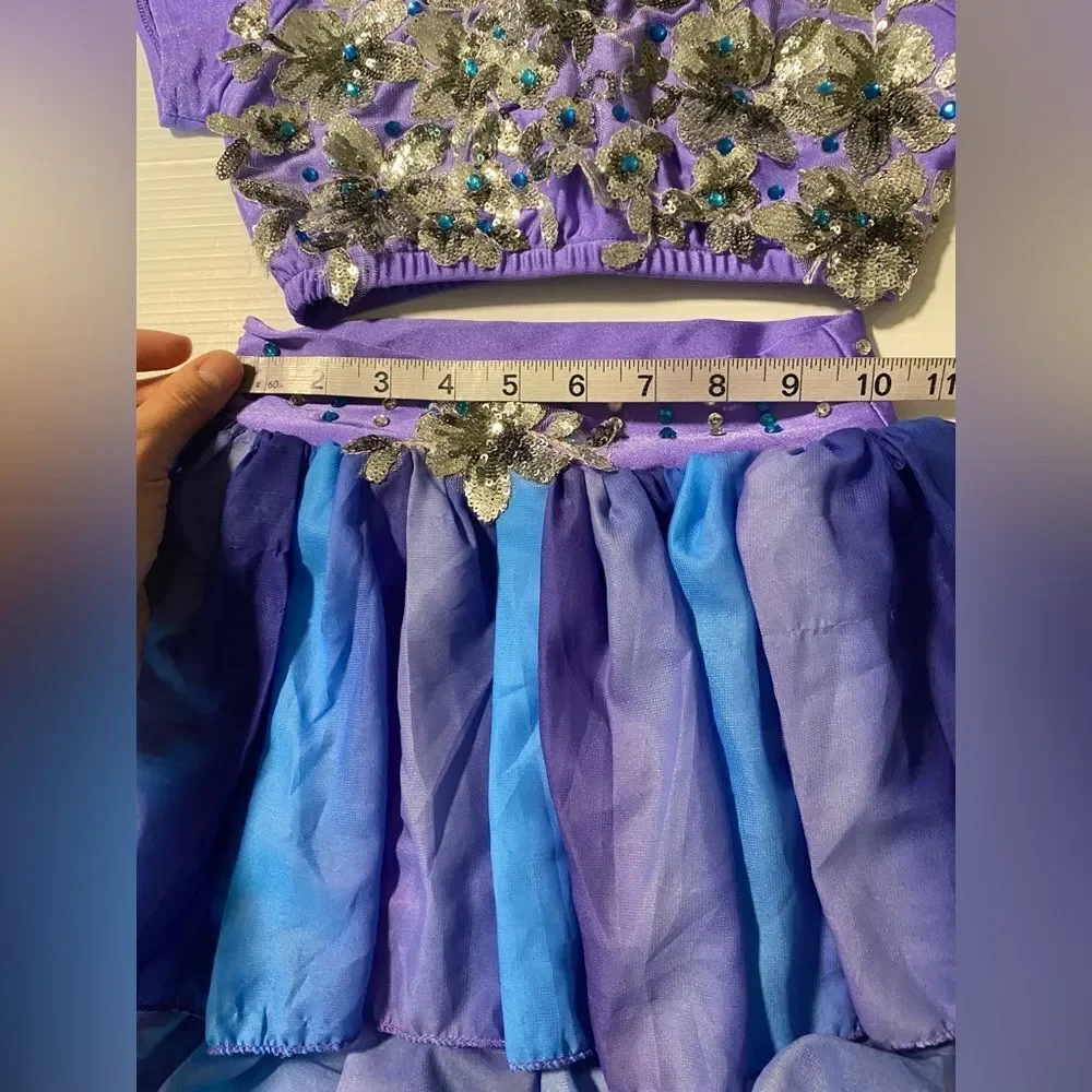 Glamour solo dance costume blue 2 piece lyrical skirt top 5443 LC child NEW